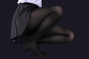 动漫美女 白色衬衫 迷你短裙 黑丝袜 黑裤袜 美脚美腿 4k高清壁纸