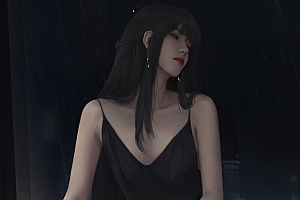 长发少女黑色吊带裙 好看的4k动漫美女壁纸3840×2160